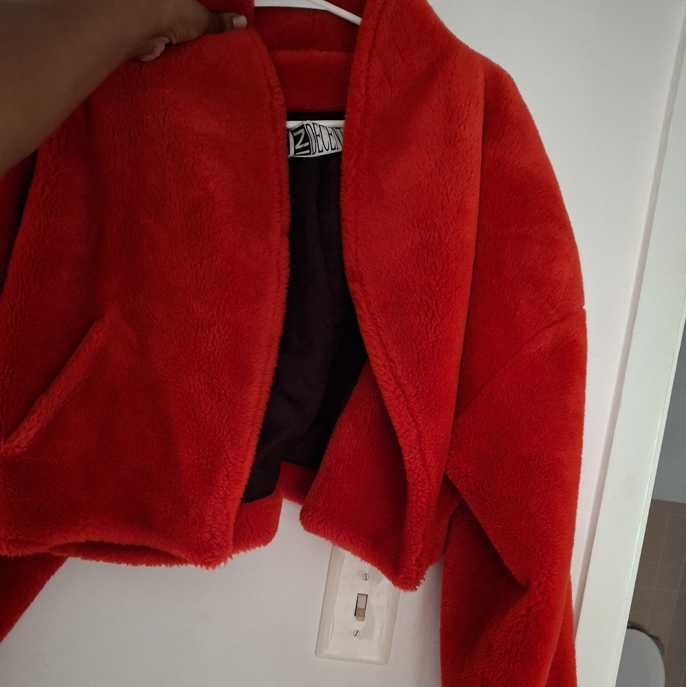 Womens Red Faux Fur Jacket